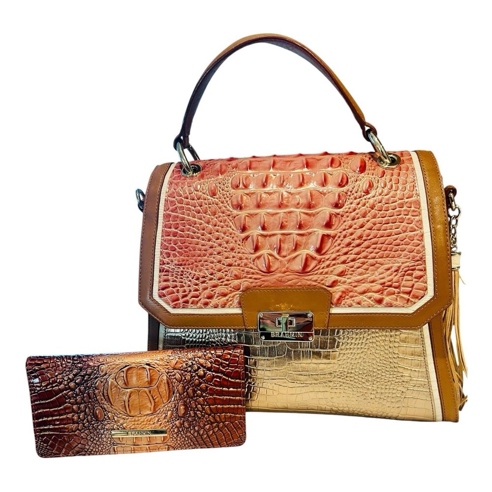 Brahmin Brinley Varadero Satchel Sandshell Tri Color Leather Bag & Wallet